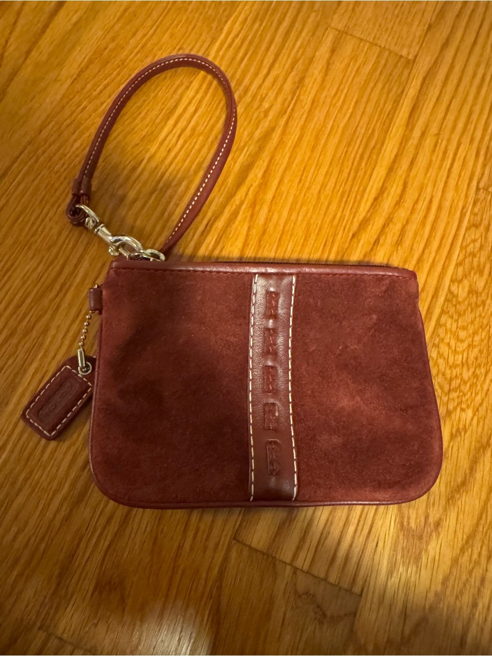 Coach Burgundy Suede Wristlet with Leather Trim